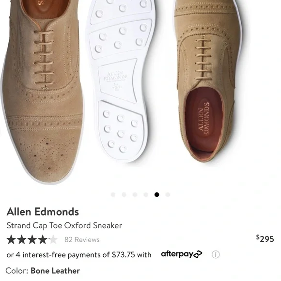 Allen Edmonds Color: Bone Leather, Cap Toe Oxford Sneaker 9.5 D Allen Edmonds Color: Bone Leather, Cap Toe Oxford Sneaker  main image 2